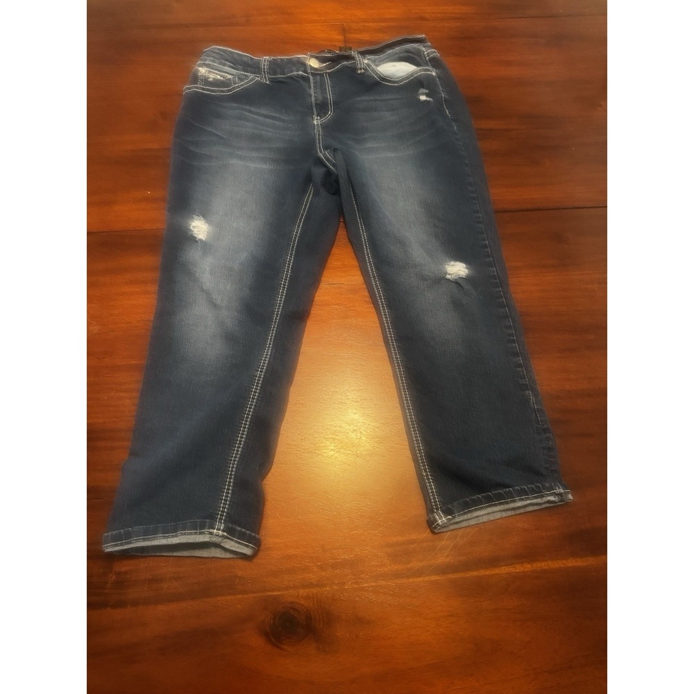 Love Indigo Girls Size 14 Jeans Distressed Aztec Pocket Mid-Rise Stretch Denim